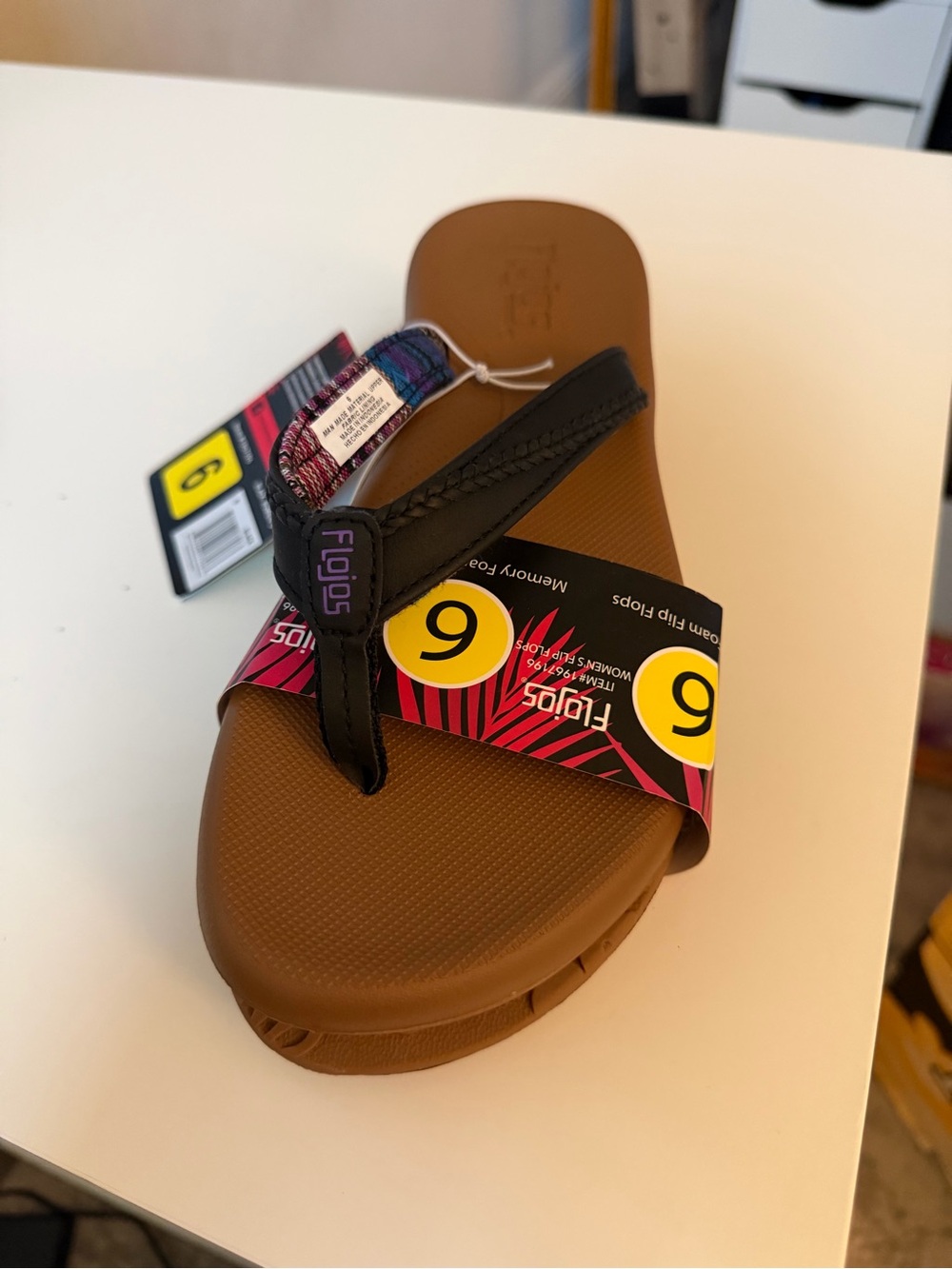 Flojos Brown Footbed Flip Flop with Black Straps and Pink Accent